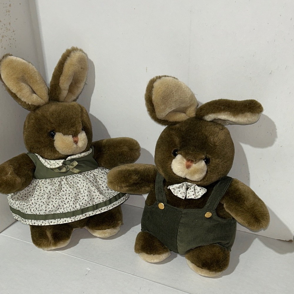 Adorable Brown Stuffed Bunny Pair